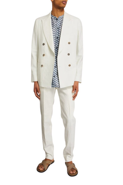 Weißer, zweiteiliger, zweireihiger Anzug in normaler Passform 