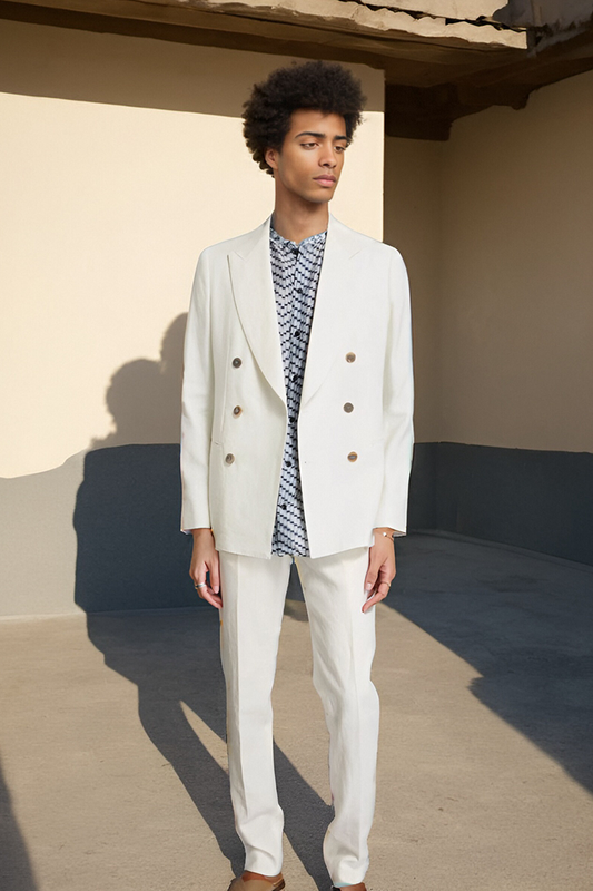 Traje cruzado de 2 piezas de corte regular en color blanco