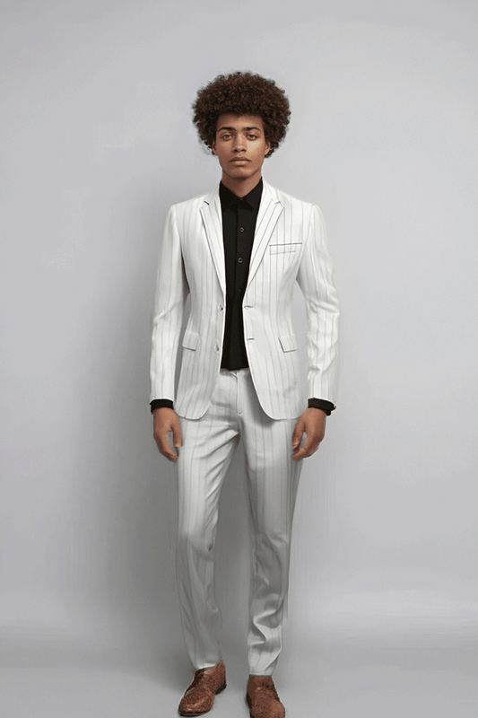 White Slim Fit Pinstripe 2 Piece 2 Button Suit