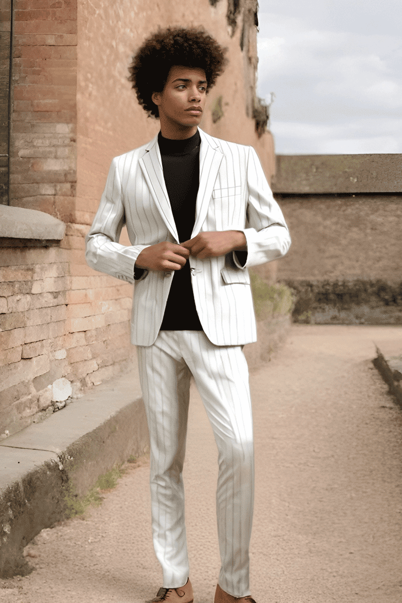 Traje de dos piezas de 2 botones y corte entallado de raya diplomática en color blanco