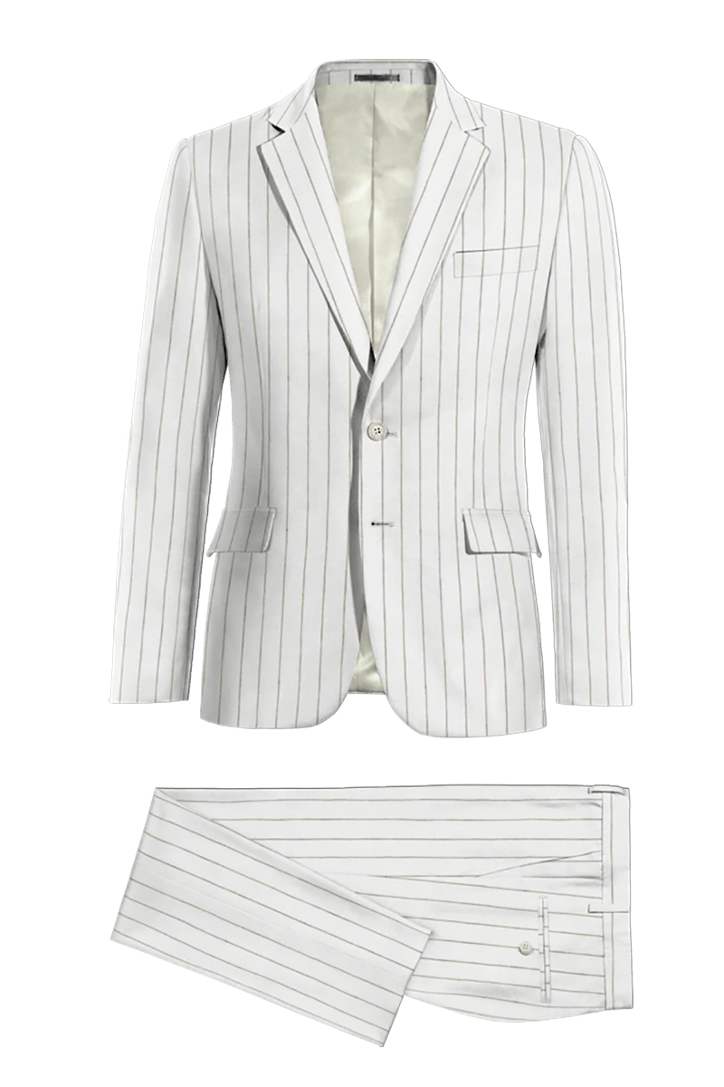 Traje de dos piezas de 2 botones y corte entallado de raya diplomática en color blanco