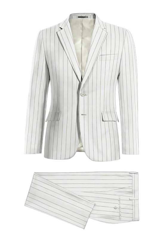 White Slim Fit Pinstripe 2 Piece 2 Button Suit