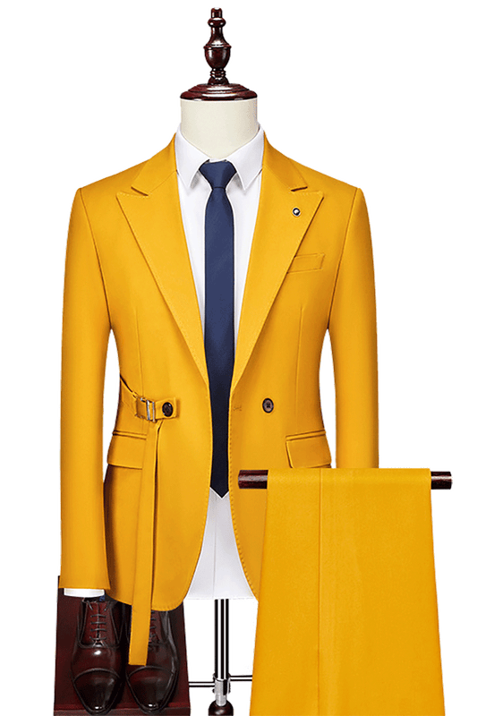 Yellow 2-Button Flexible Waistband Modern Fit Suit