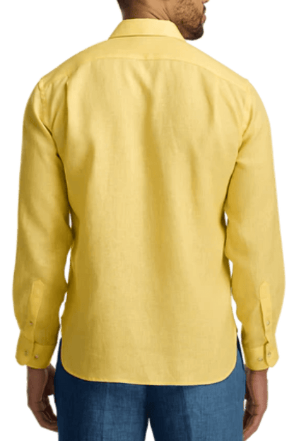 Chemise unie classique en lin jaune 
