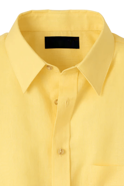 Chemise unie classique en lin jaune 