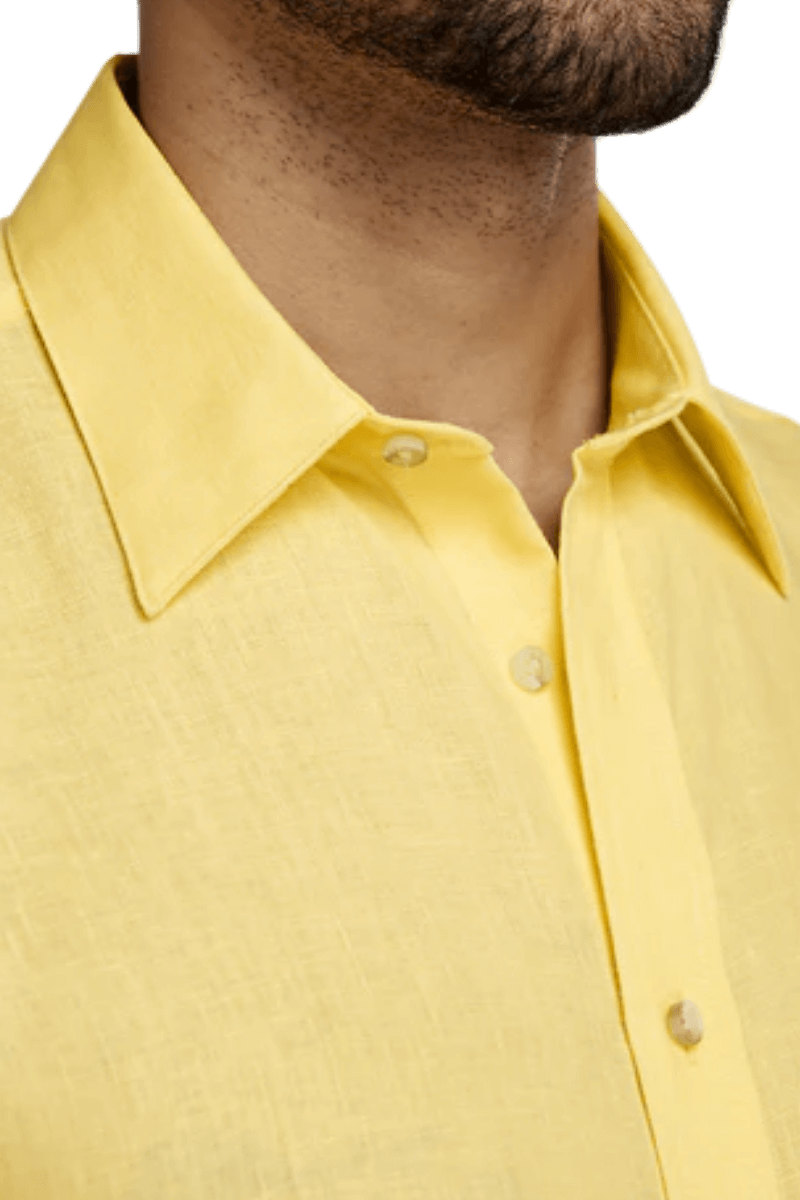 Chemise unie classique en lin jaune 