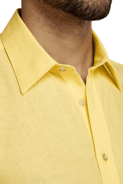 Chemise unie classique en lin jaune 
