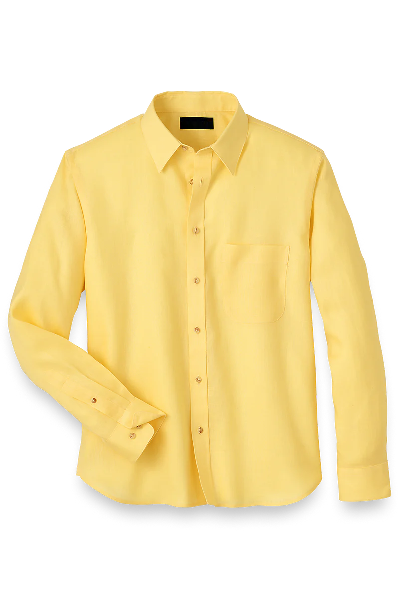 Chemise unie classique en lin jaune 