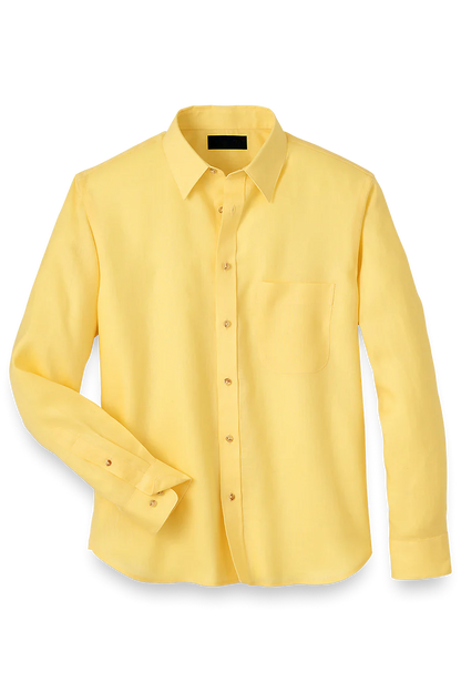 Chemise unie classique en lin jaune 