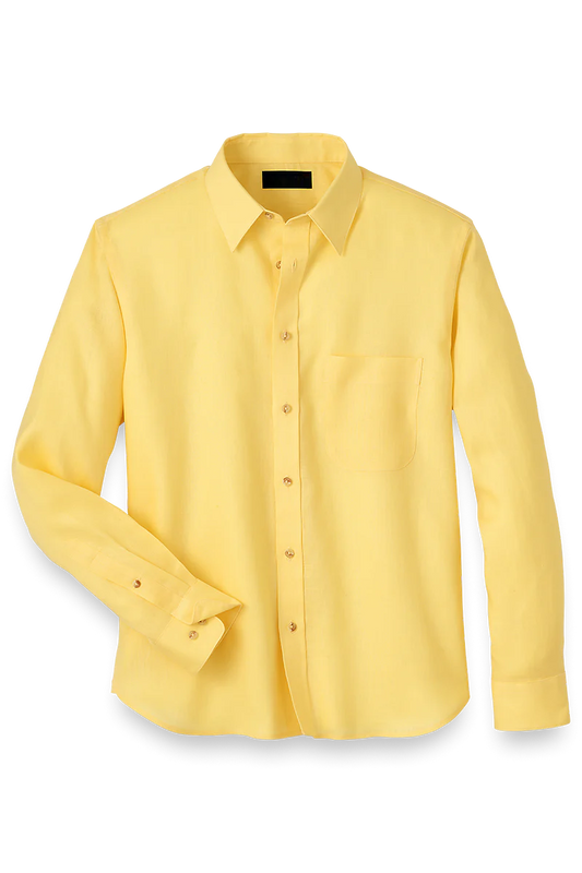 Gelbes klassisches, einfarbiges Leinenhemd 
