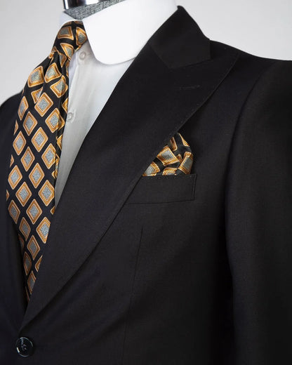 Black 3-piece Peak Lapel Single-breasted Suit