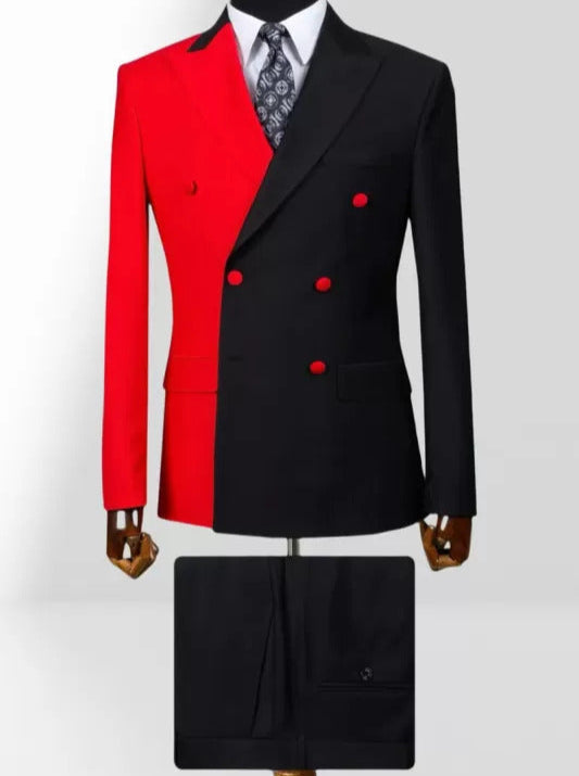 Black/Red Peak Lapel Double-breasted 2-piece suit