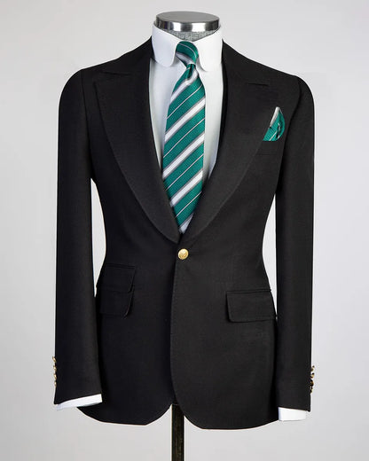 Men's One-button Peak Lapel 3-piece Suit