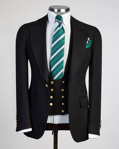 Men's One-button Peak Lapel 3-piece Suit