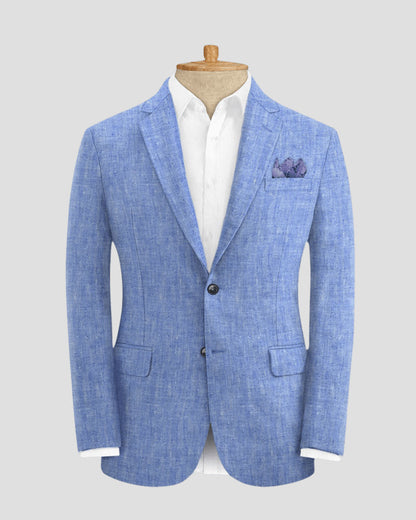Blue Solid 2-Button Linen Suit