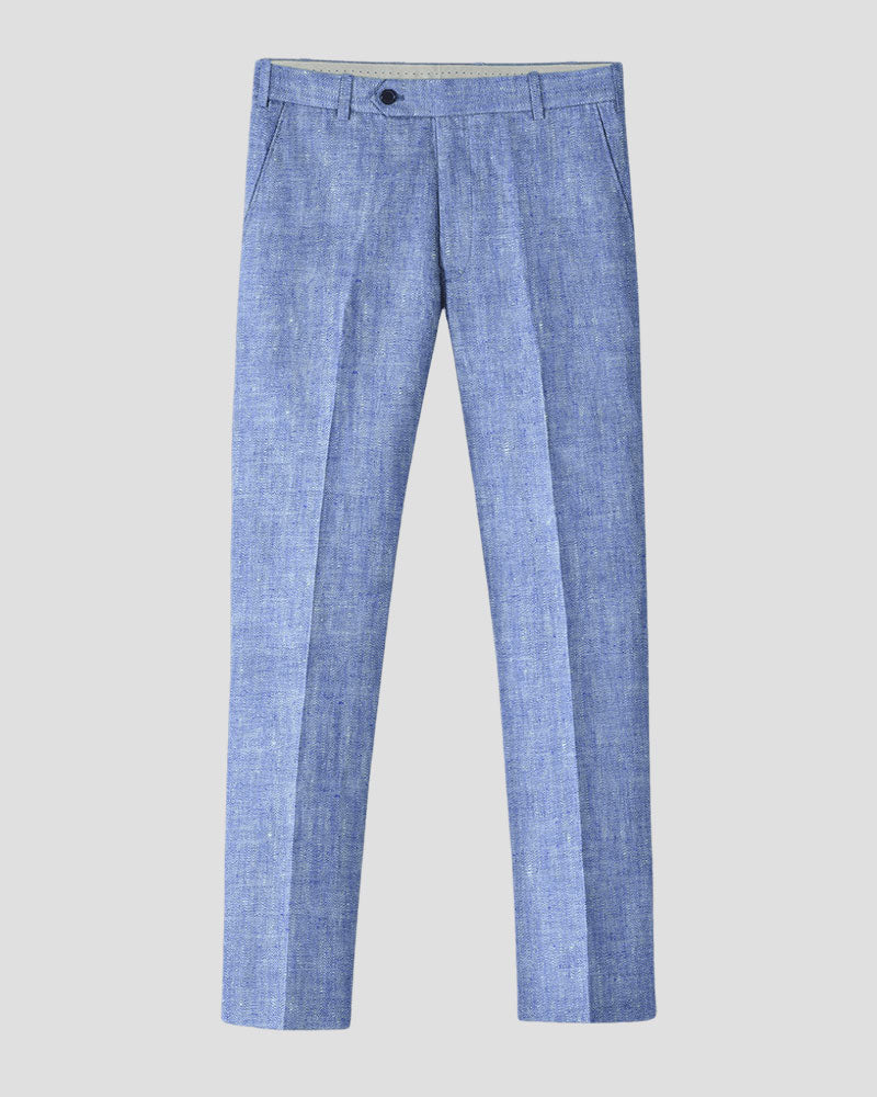 Blue Solid 2-Button Linen Suit