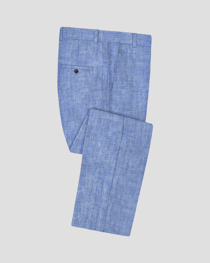 Blue Solid 2-Button Linen Suit
