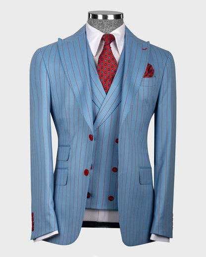 Blue Peak Lapel 3-piece Stripe Suit for Prom
