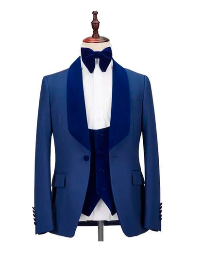 Blue 3-piece Tuxedo with Velvet Vest