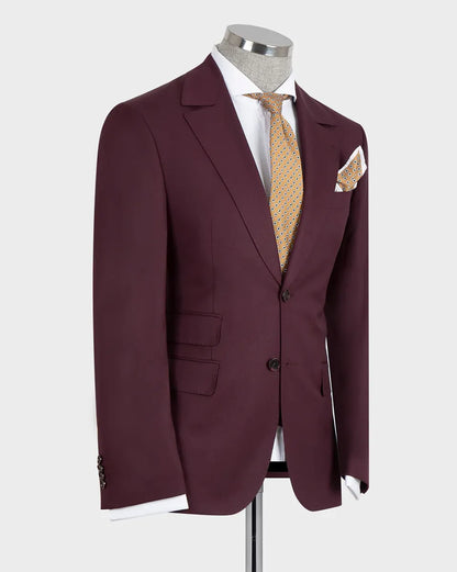 Men's Notch Lapel 2 Piece Suit in Burgundy