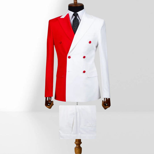 Red White 2 Piece Peaked Lapel Double Breasted Suits for Prom