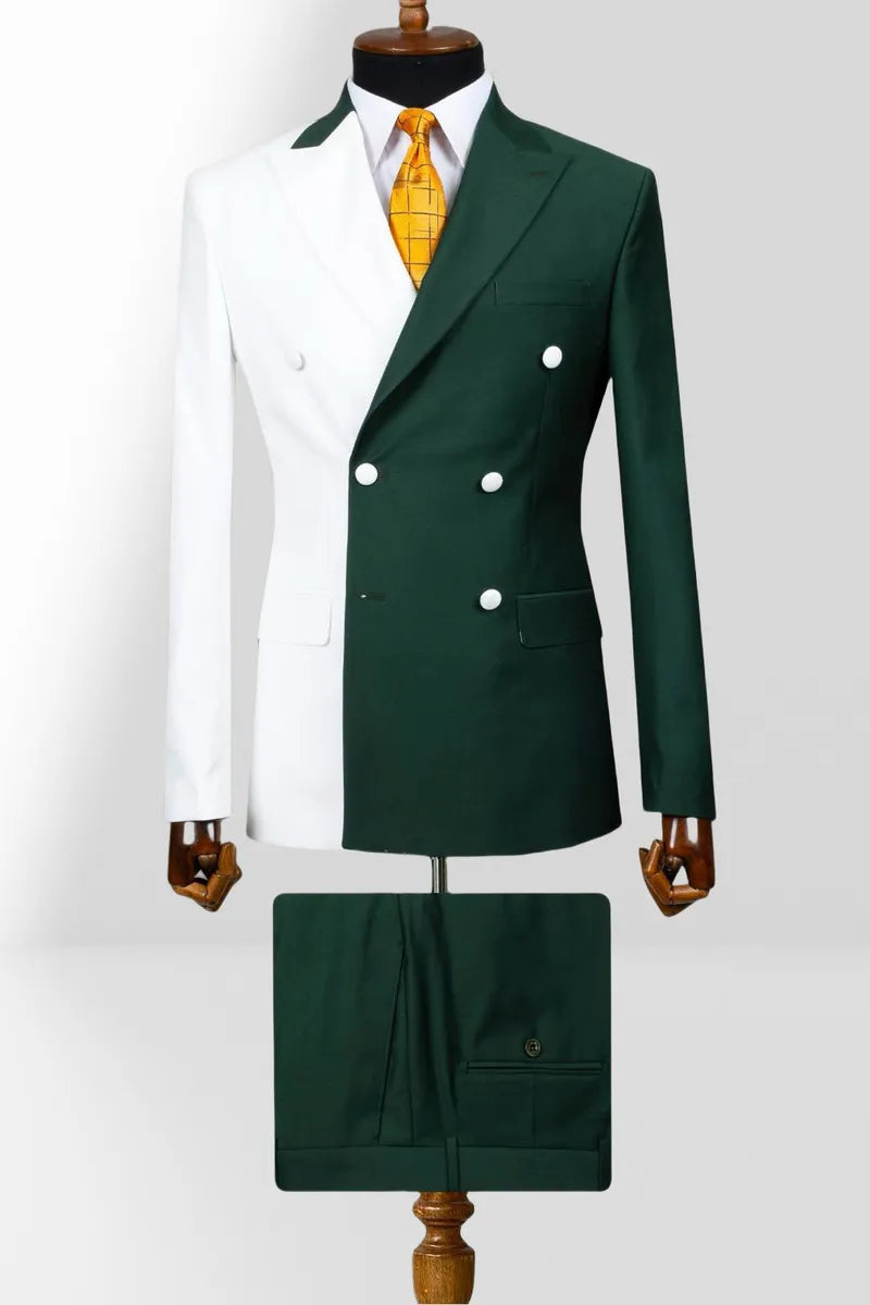 Green & White 2 Piece Peaked Lapel Double Breasted Suits