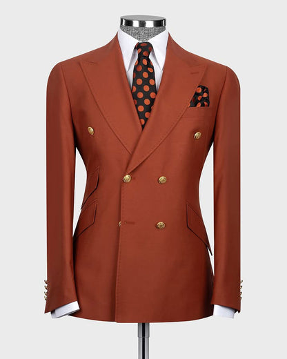 Red Brown Peak Lapel Double-breasted 2-piece suit