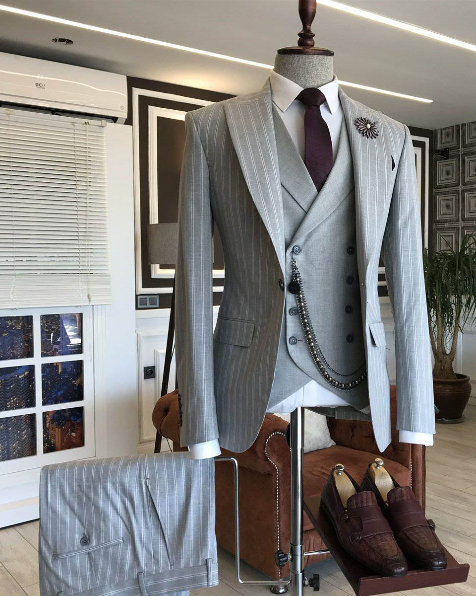 Gray Stripe Single-breasted 3-piece Suit