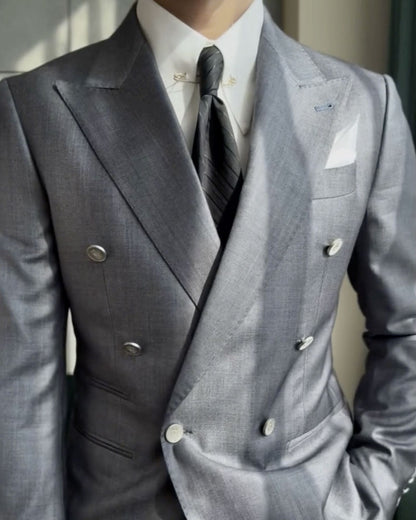 Gray 2 Piece Double-breasted Wool Suit