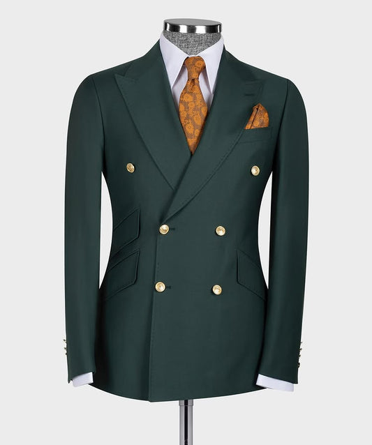 Green 2 Piece Peaked Lapel Double Breasted Suits