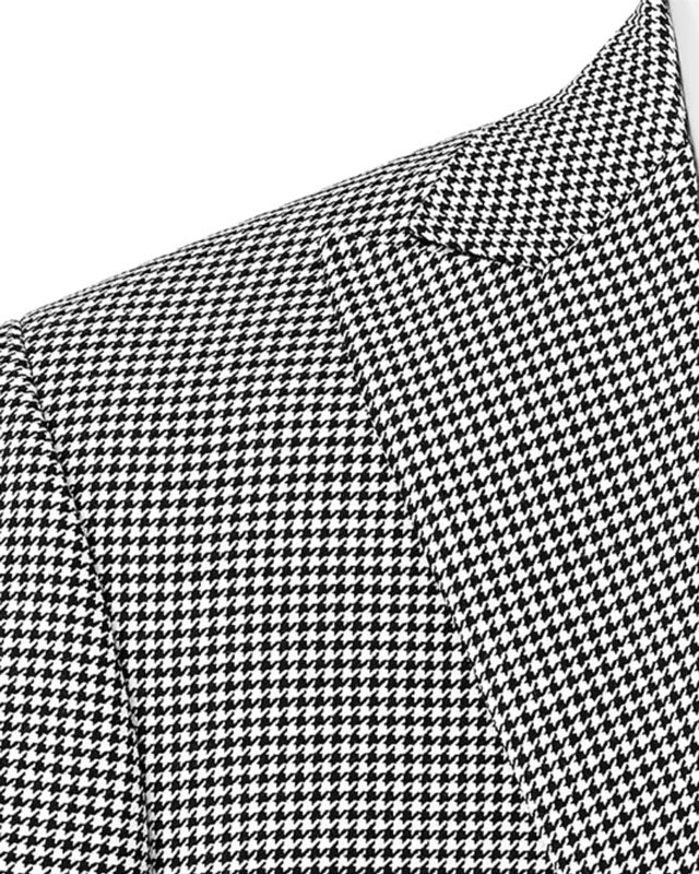 Chaqueta de lana con solapa de pico y botonadura sencilla en blanco y negro con estampado de pata de gallo