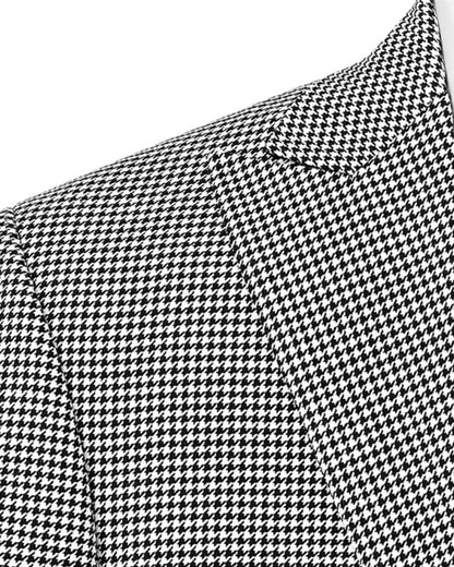 Chaqueta de lana con solapa de pico y botonadura sencilla en blanco y negro con estampado de pata de gallo