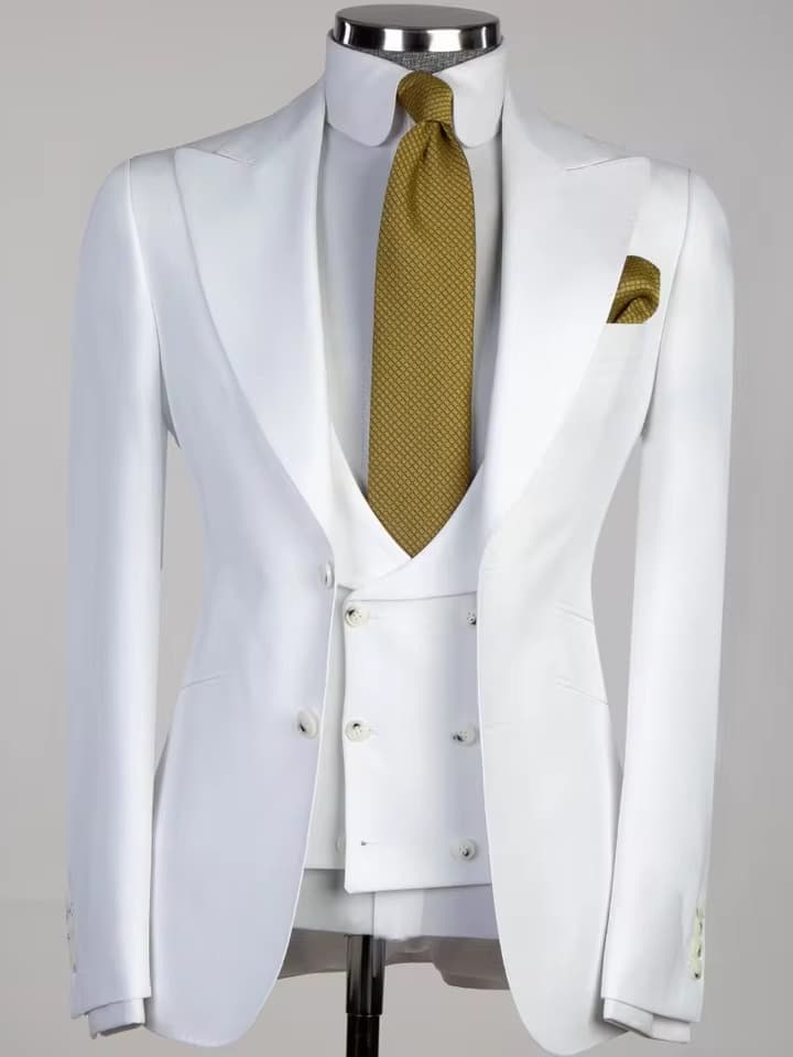 White Three-Piece Suit for Men – Slim Fit Peak Lapel Wedding & Formal Tuxedo Set