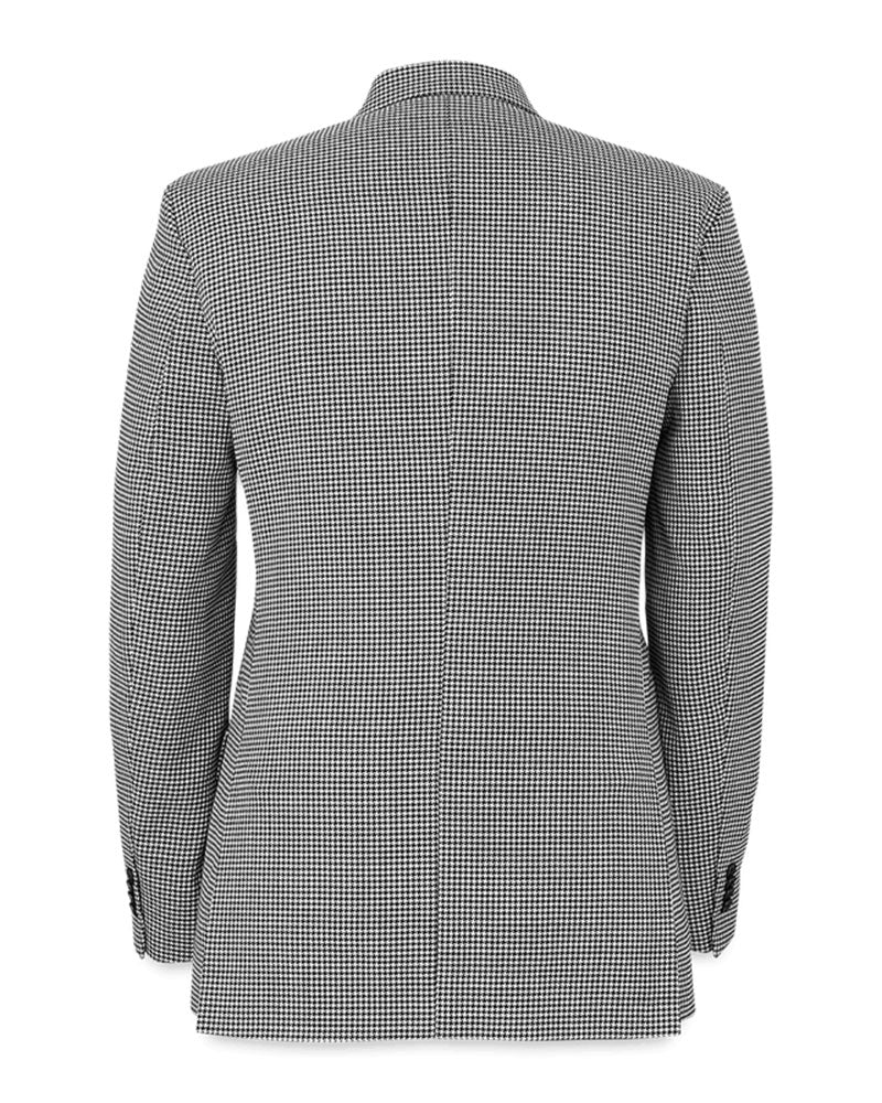 Chaqueta de lana con solapa de pico y botonadura sencilla en blanco y negro con estampado de pata de gallo