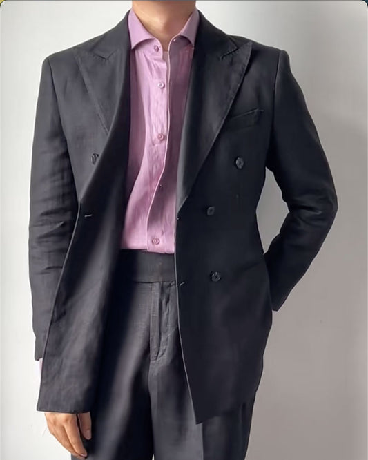 Linen Double-breasted 2-piece Suit