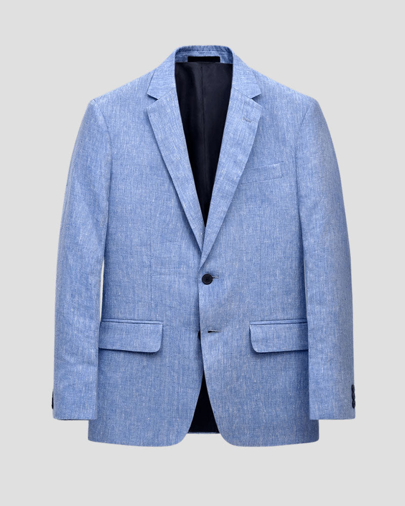 Blue Solid 2-Button Linen Suit