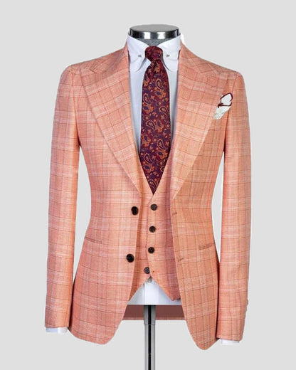 Men's Plaid Peak Lapel 3 Piece Suit