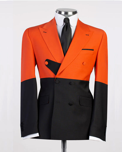 Orange Black Double-breasted 2-piece Suit