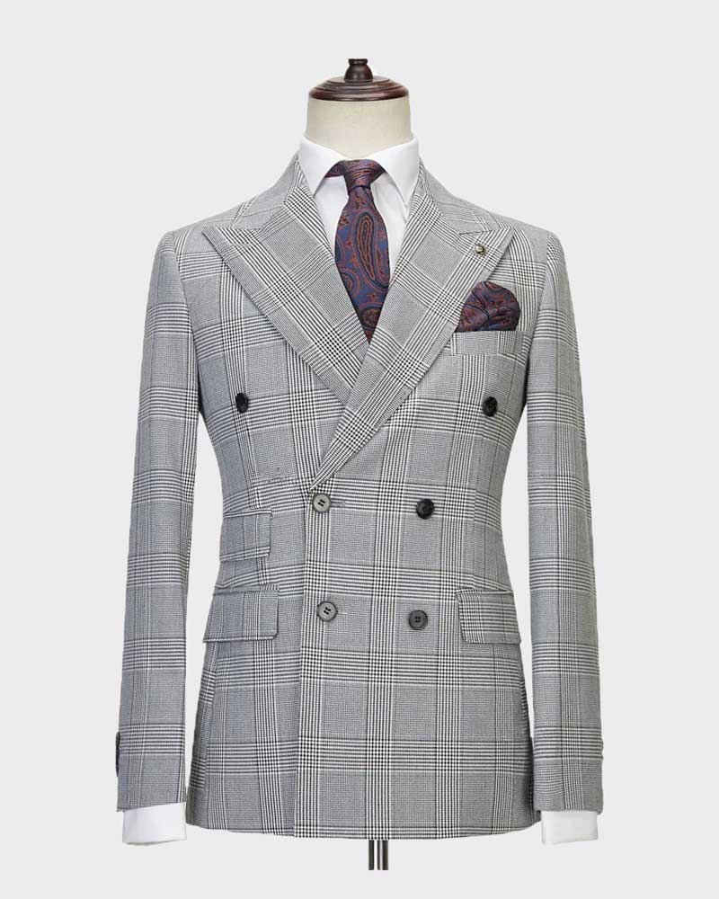 Men's Plaid Double-breasted 2-piece Suit
