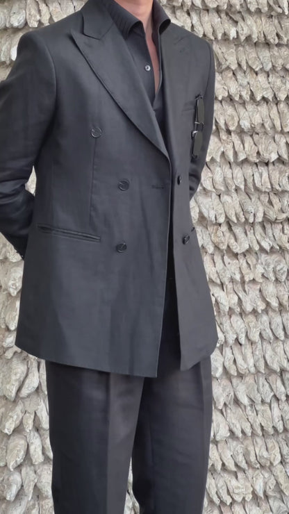 Onyx Black 2 Piece Peaked Lapel Double Breasted Suit