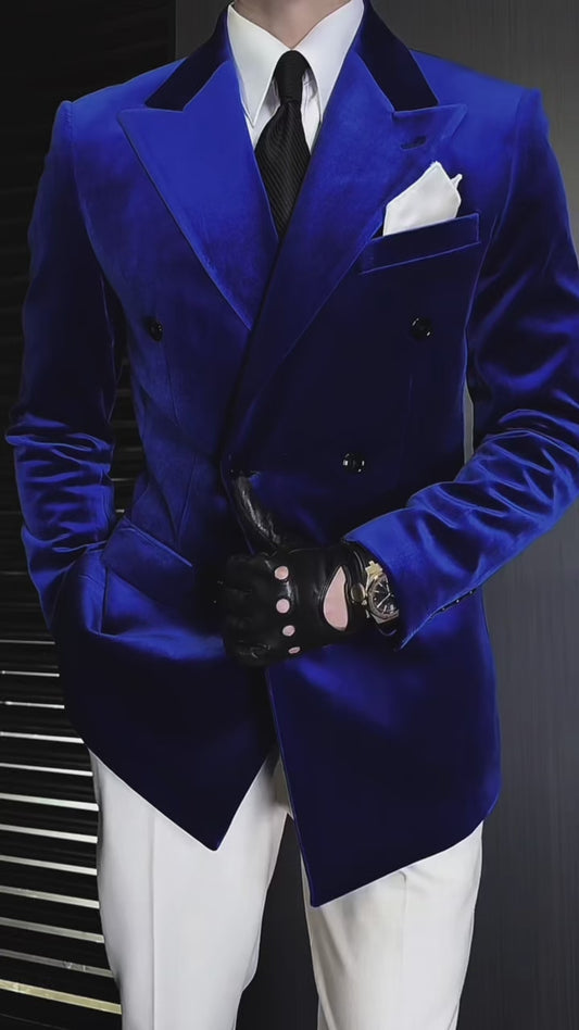 Royal Blue Double-Breasted 2-Piece Peak Lapel Suit for Men