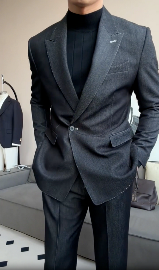 Men’s Single-Breasted Wide Lapel Suit – Modern 2-Piece Business & Formal Suit