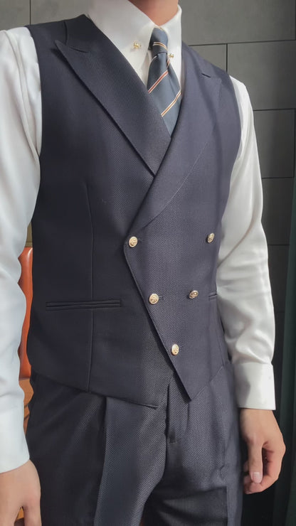 Blueberry Blue 3 Piece Peaked Lapel 2-Button Suit