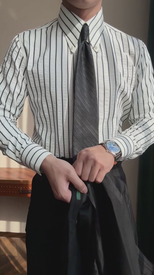 Black Dark Stripe 2 Piece Peaked Lapel Double Breasted Suit