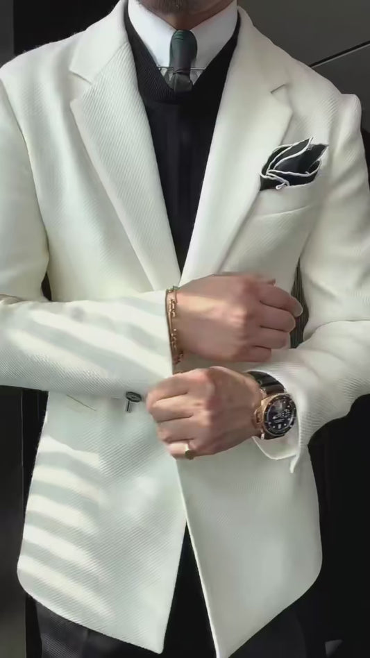 White/Black Fashion Notch Lapel 2-piece Blazer Suit