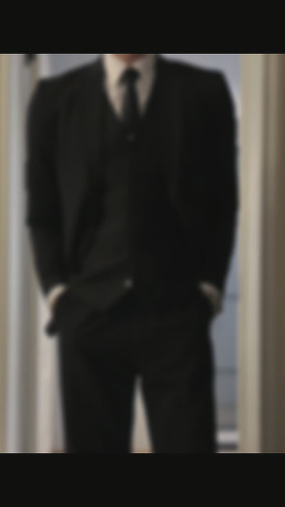 Black Regular fit 3 Piece 2 Button Suit