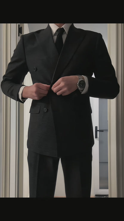 Navy Blue Slim Fit 2 Piece Double Breasted Suit