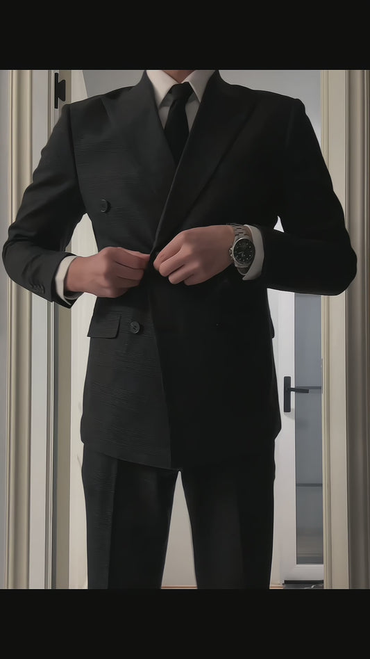 Navy Blue Slim Fit 2 Piece Double Breasted Suit