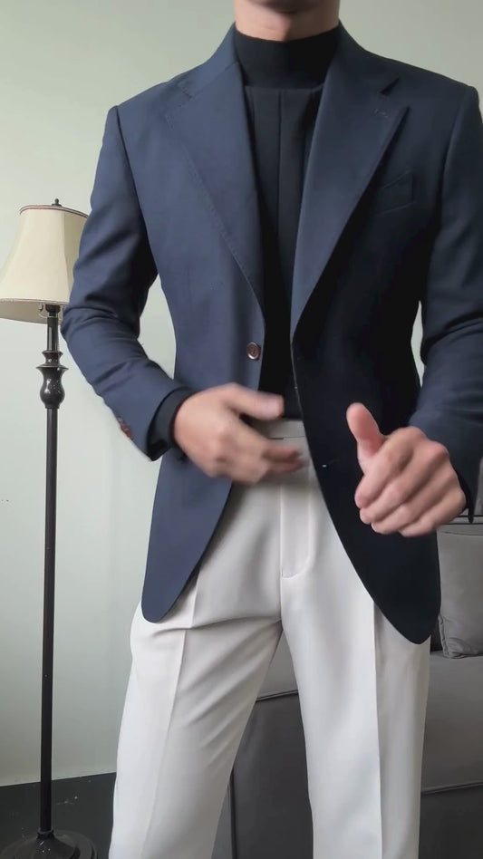 Navy Blue Notch Lapel 2-Button Blazer Suit