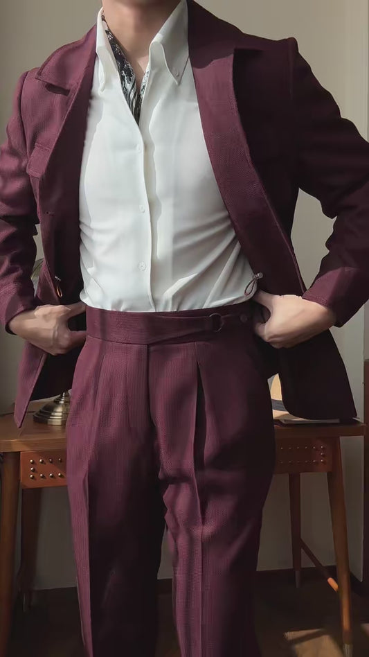 Men’s Burgundy Single-Breasted Peak Lapel 2-Piece Suit – Smart Casual Style